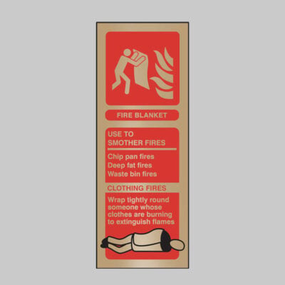 Fire blanket identification brass 75x200mm adhesive backed