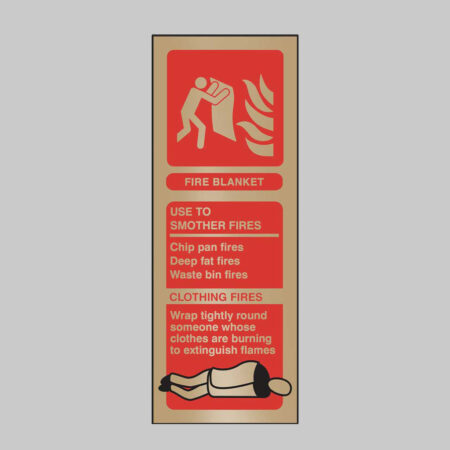 Fire blanket identification brass 75x200mm adhesive backed