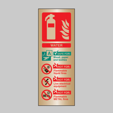 Water extinguisher identification brass 75x200mm adhesive backed