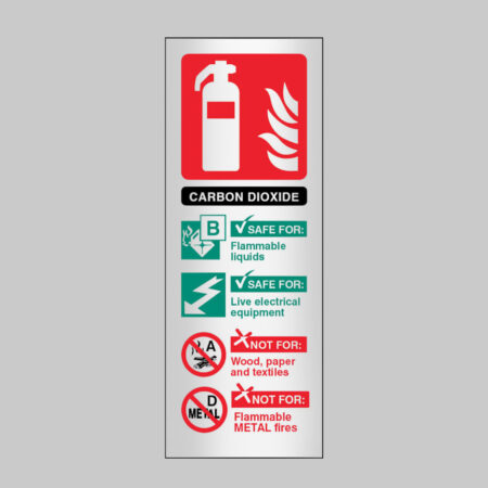 CO2 extinguisher ID anodised aluminium 75x200mm adhesive backed