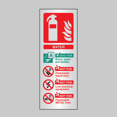 Water extinguisher ID anodised aluminium 75x200mm adhesive backed