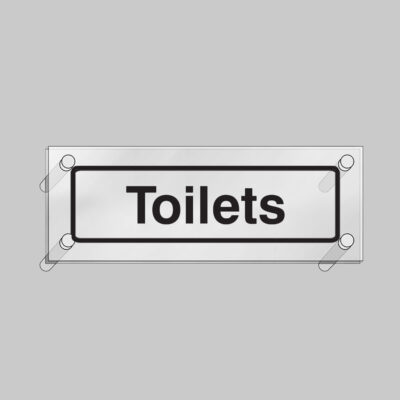 Toilets visual impact 5mm acrylic sign 450x150mm c/w stand off locators