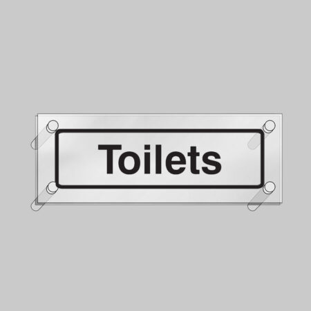 Toilets visual impact 5mm acrylic sign 450x150mm c/w stand off locators