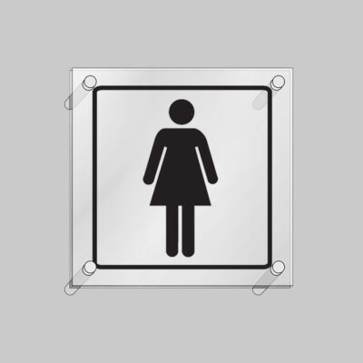 Ladies symbol visual impact 5mm acrylic sign 200x200mm c/w stand off locators