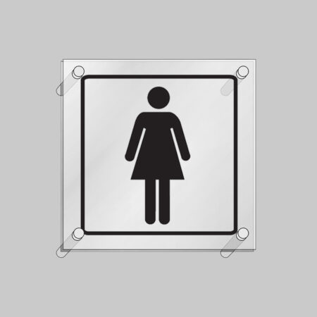 Ladies symbol visual impact 5mm acrylic sign 200x200mm c/w stand off locators