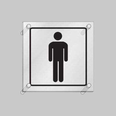 Gents symbol visual impact 5mm acrylic sign 200x200mm c/w stand off locators