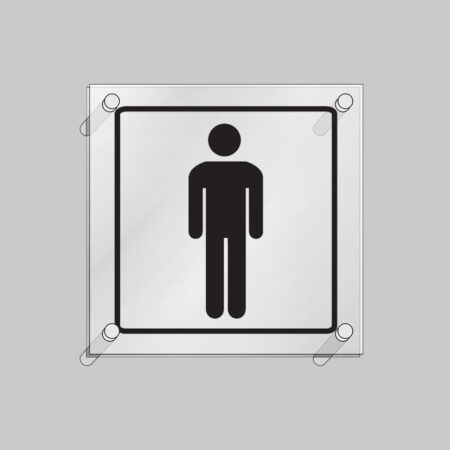 Gents symbol visual impact 5mm acrylic sign 200x200mm c/w stand off locators