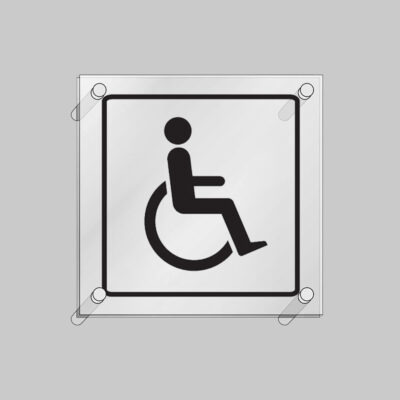 Disabled symbol visual impact 5mm acrylic sign 200x200mm c/w stand off locators