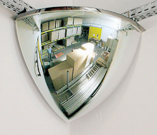 Quarter dome mirror (410 dia 90 deg) to view 2 directions 4m