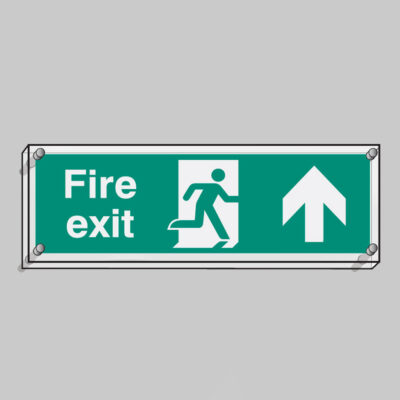Fire exit straight on visual impact 5mm acrylic sign 450x150mm c/w stand off locators