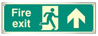 Fire exit straight on visual impact 5mm photoluminescent acrylic 450x150mm c/w stand off locators