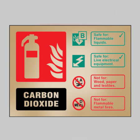 CO2 extinguisher ID brass 200x150mm adhesive backed