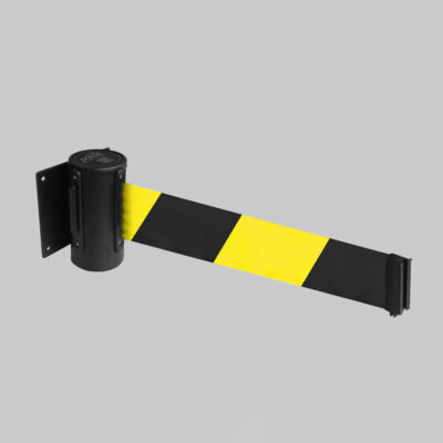 Wall mounted retractable barrier 4.6m yel/blk webbing 50mm wide c/w screw in wall clip
