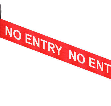 Wall mounted retractable barrier 4.6m 50mm wide c/w screw in wall clip NO ENTRY