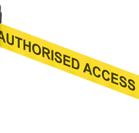 Wall mounted retractable barrier 3m 50mm wide c/w screw in wall clip AUTHORISED ACCESS ONLY