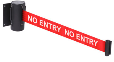 Wall mounted retractable barrier 3m 50mm wide c/w screw in wall clip NO ENTRY