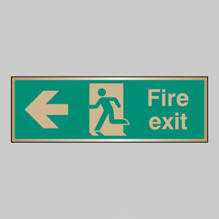 Fire exit arrow left brass 300x100mm adhesive backed