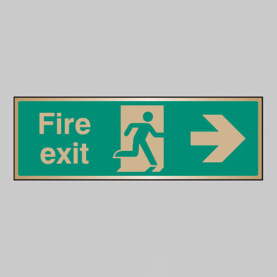 Fire exit arrow right brass 300x100mm adhesive backed