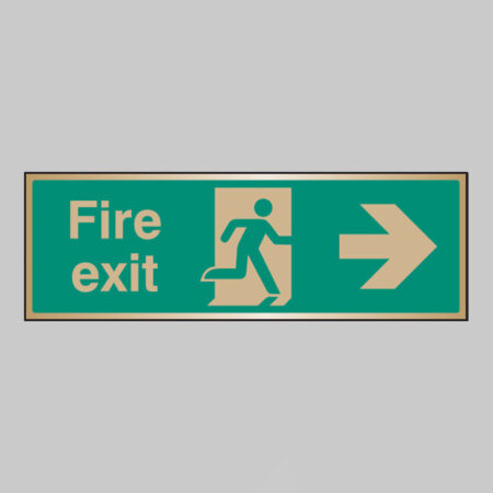 Fire exit arrow right brass 300x100mm adhesive backed