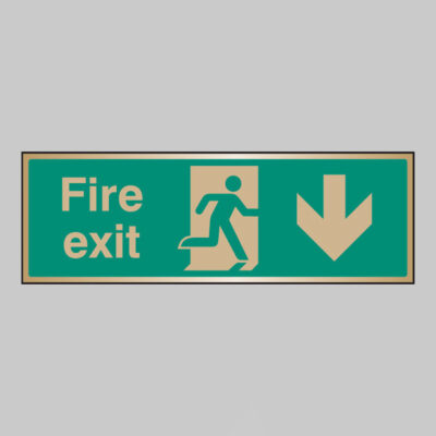 Fire exit arrow down brass 300x100mm adhesive backed