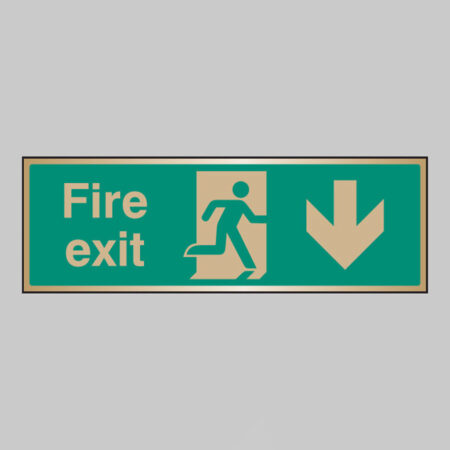Fire exit arrow down brass 300x100mm adhesive backed
