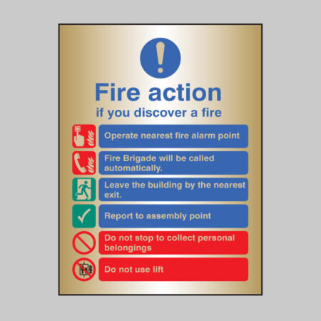 Fire action auto dial with lift deluxe range brass adhesive backed 150x200mm