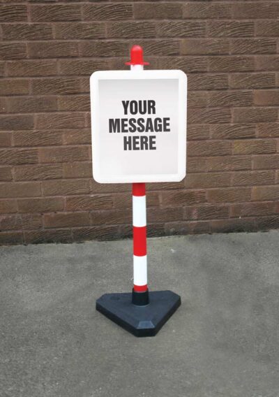 Bespoke sign in 250x300mm white frame on post c/w base