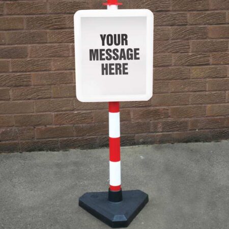 Bespoke sign in 250x300mm white frame on post c/w base