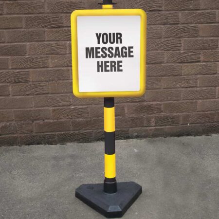 Bespoke sign in 250x300mm yellow frame on post c/w base