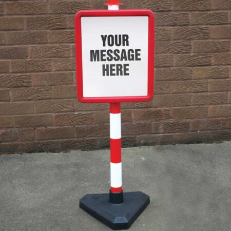 Bespoke sign in 250x300mm red frame on post c/w base