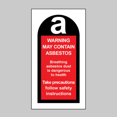 Warning May contain asbestos etc...  roll of 100 self adhesive vinyl labels 27x50mm