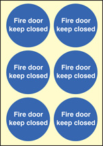 Fire door keep closed 80x80mm - sheet of 6 photoluminescent self adhesive
