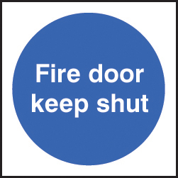 Fire door keep shut roll of 100 self adhesive vinyl labels 100x100mm