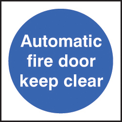 Automatic fire door keep clear roll of 100 self adhesive vinyl labels 100x100mm