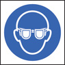 Safety goggles roll of 100 self adhesive vinyl labels 50x50mm