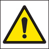 Warning exclamation mark roll of 100 self adhesive vinyl labels 50x50mm