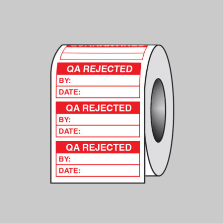 Quality Control QA Rejected self adhesive paper labels 50x20mm roll of 100