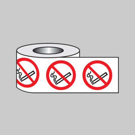 No smoking roll of 100 self adhesive vinyl labels 75mm diameter