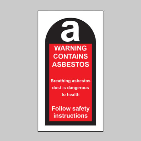 Warning contains asbestos etc... roll of 100 self adhesive vinyl labels 27x50mm