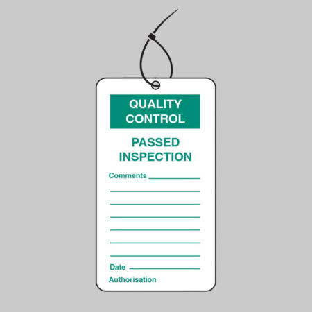 Quality Control Passed Inspection double sided safety tags 80x150mm c/w cable ties (pack of 10)