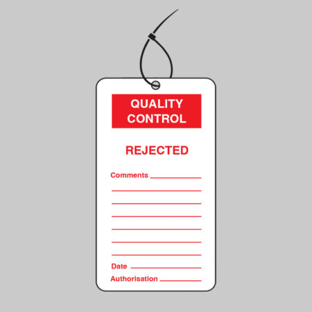 Quality Control Rejected double sided safety tags 80x150mm c/w cable ties (pack of 10)