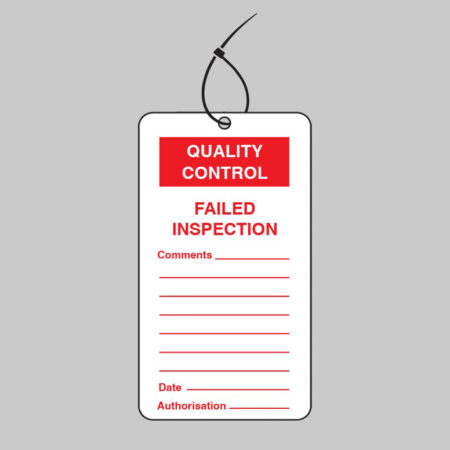 Quality Control Failed Inspection double sided safety tags 80x150mm c/w cable ties (pack of 10)