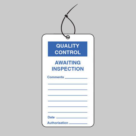 Quality Control Awaiting Inspection double sided safety tags 80x150mm c/w cable ties (pack of 10)