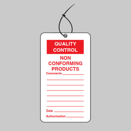 Quality Control Non Conforming Products double sided safety tags 80x150mm c/w cable ties (pack of 10