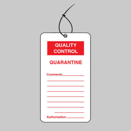 Quality Control Quarantine double sided safety tags 80x150mm c/w cable ties (pack of 10)