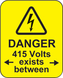 Danger 400 volts <-exists between-> roll of 100 labels 40x50mm