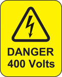 Danger 400 volts roll of 100 labels 40x50mm