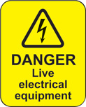 Danger live electrical equipment roll of 100 labels 40x50mm