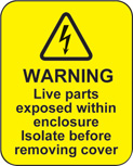 Warning live parts within enclosure roll of 100 labels 40x50mm