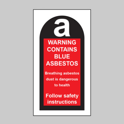 Warning contains blue asbestos etc...  roll of 100 self adhesive vinyl labels 27x50mm